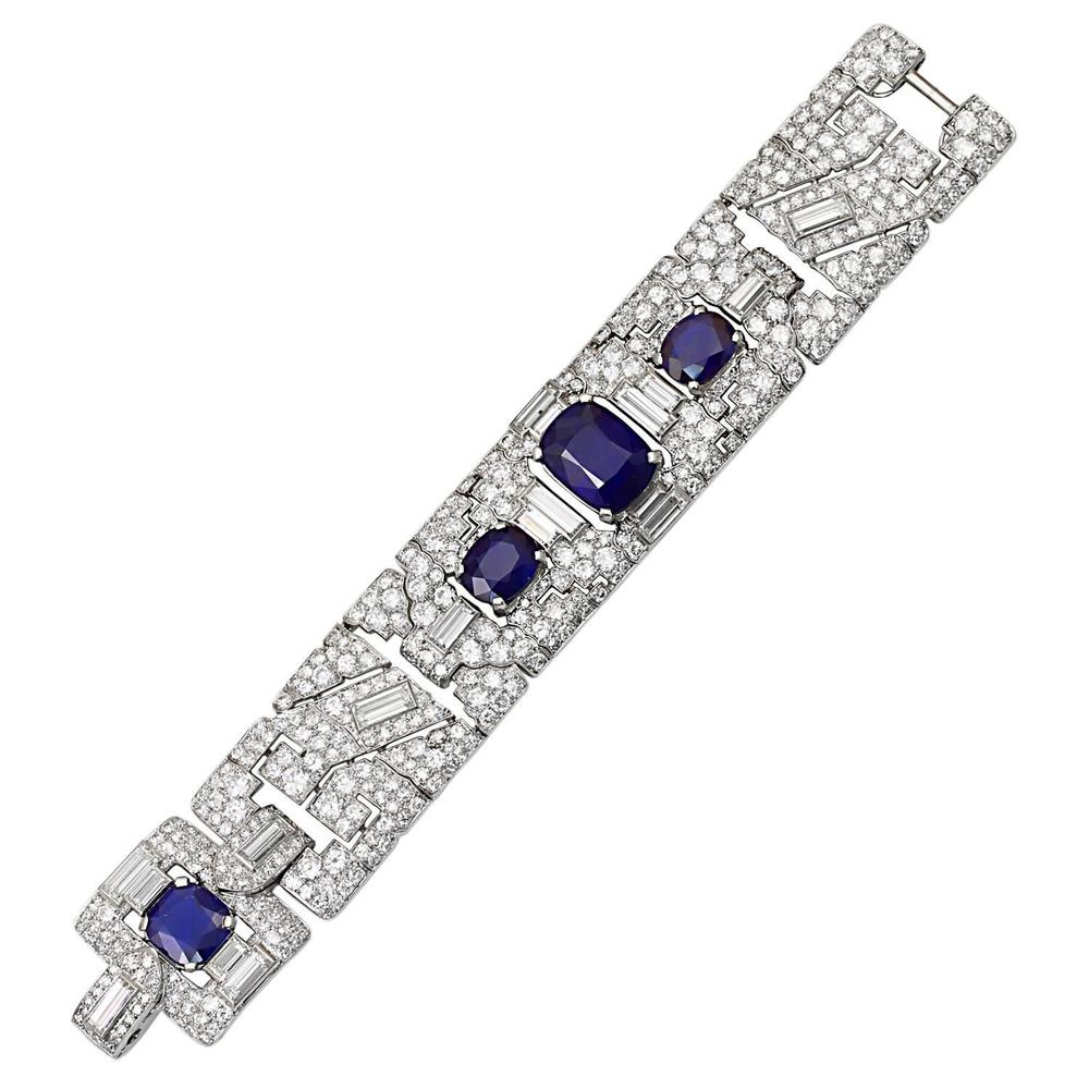 Vintage Cartier diamond and sapphire art deco 1920's bracelet